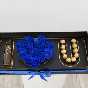 I love you with fresh blue roses and mini JW