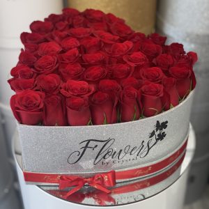 Fresh Red Roses in Silver Glitter Heart Box