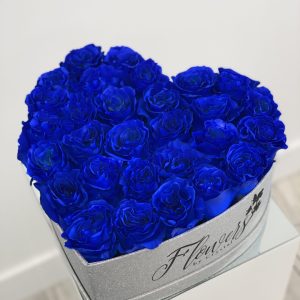 Silver Glitter Heart With Fresh Blue Roses
