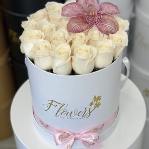Fresh White Roses with Cymbidium Orchid