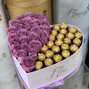 Half Fresh Purple Roses & Half Chocolate