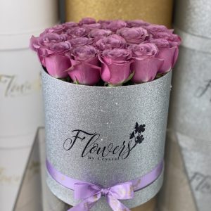 Fresh Purple Roses in box