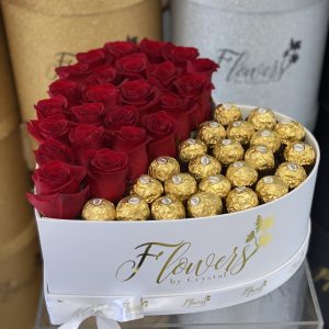Half Chocolates Half Red Fresh Roses