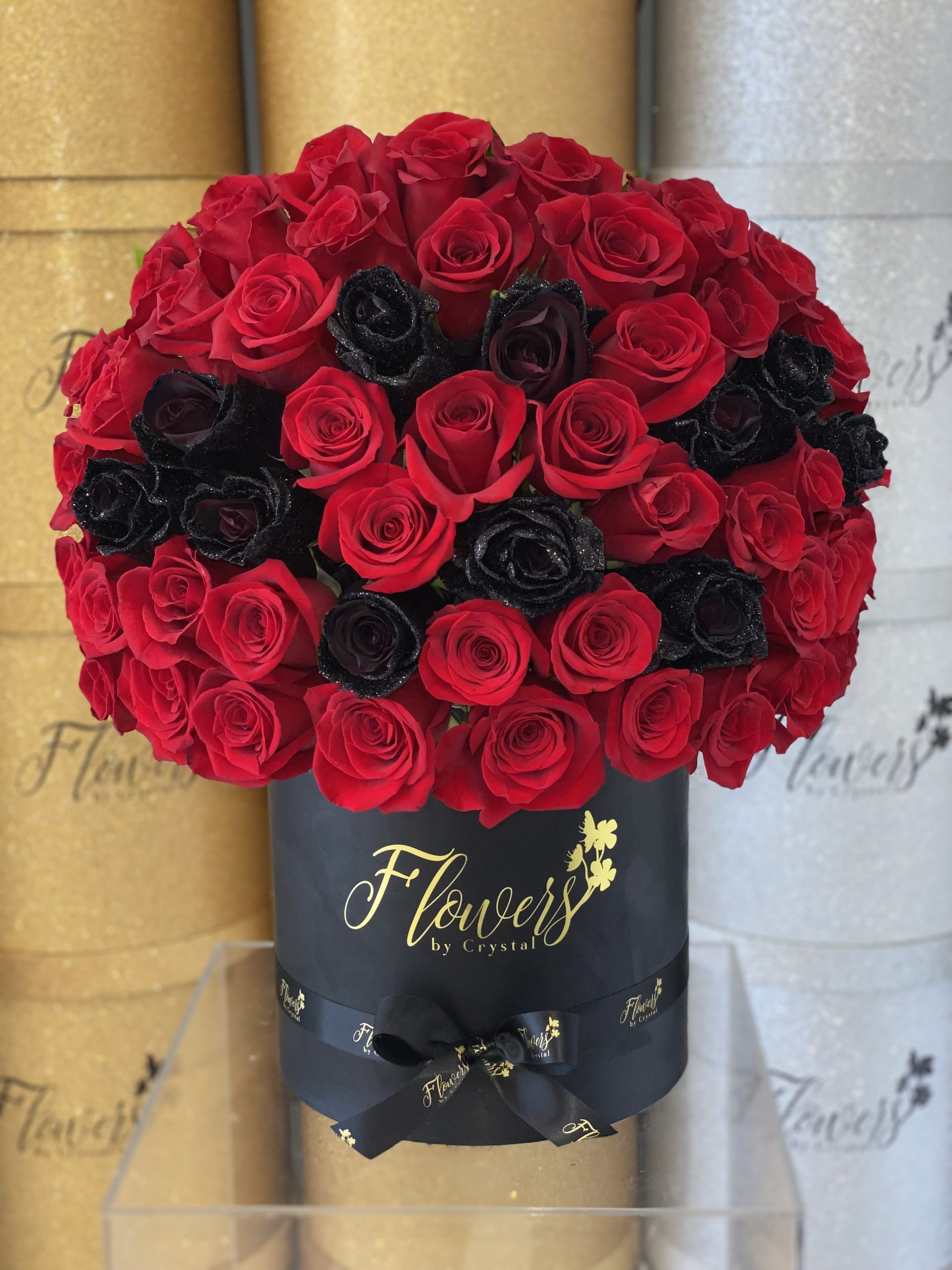 Red Roses with Gold Glitter - Pack 50