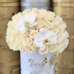 50 Fresh White Roses with Orchids