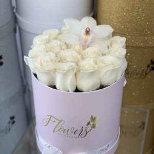 Fresh White Roses with Orchid