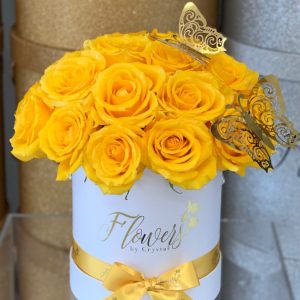Yellow Roses with Butterflies (25 roses round box)