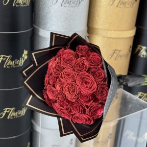 25 Fresh Red Rose Glitter Bouquet