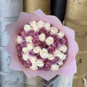 50 Rose Bouquet White and Purple