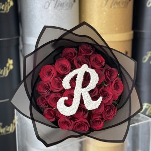 25 Red Rose Bouquet with Babies Breath Initial