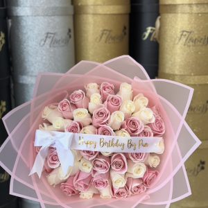 50 Pink & White Rose Bouquet