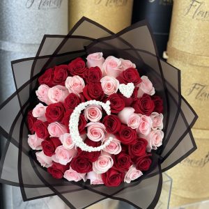50 Rose Bouquet with Babies Breath Initial