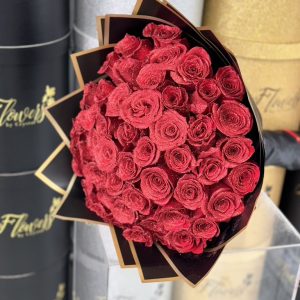 50 Red Glitter Rose Bouquet