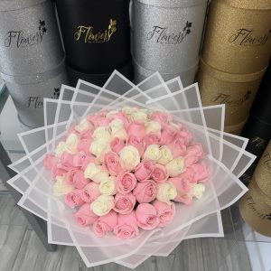 Pink and White Glitter Rose Bouquet